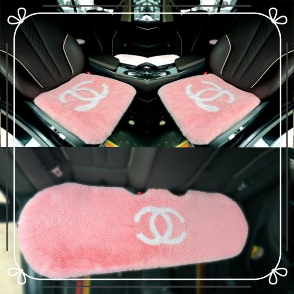 ブランドシャネル もこもこカーシートクッション 可愛い 車用 シートクッション 3点セット おしゃれ CAHANEL シートカバー 運転席 助手席 後部座席 車用アクセサリー
