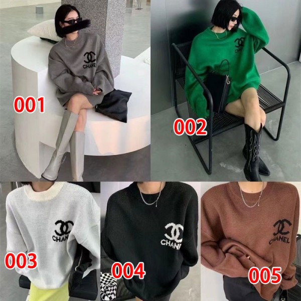 Chanel シャネルブランドセーター レディー ニット トップス クールネック ケーブル ゆったり 体型カバー お洒落 可愛い 柔らか 暖かい 長袖 防寒対策 プルオーバー カジュアル 通勤 5色展開 秋 冬