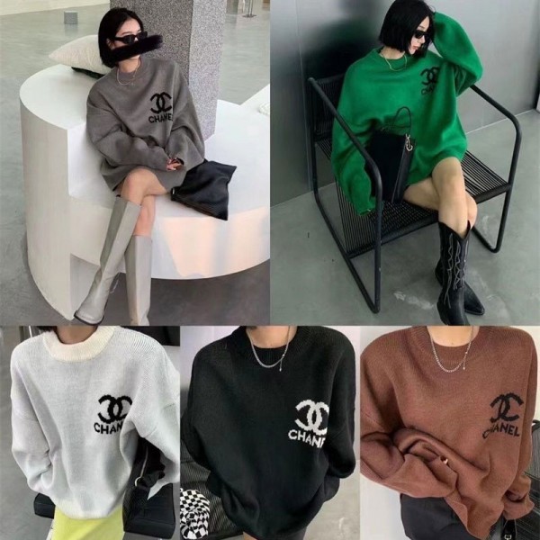 Chanel シャネルブランドセーター レディー ニット トップス クールネック ケーブル ゆったり 体型カバー お洒落 可愛い 柔らか 暖かい 長袖 防寒対策 プルオーバー カジュアル 通勤 5色展開 秋 冬