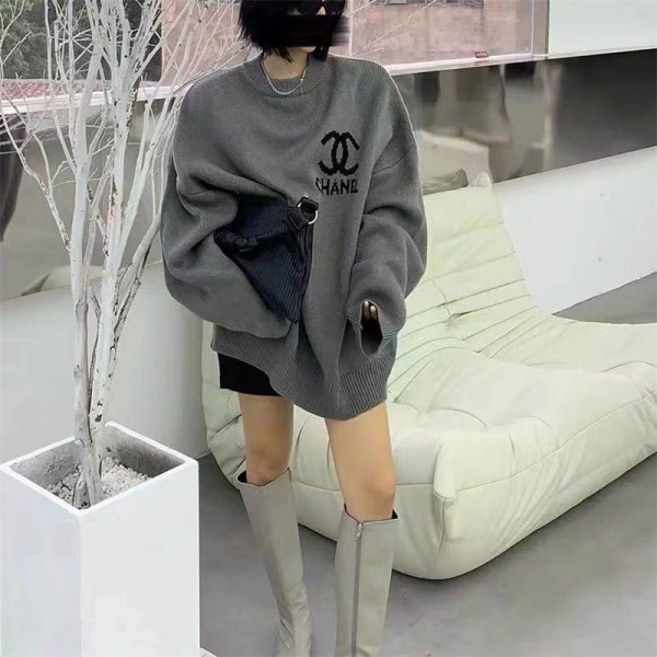 Chanel シャネルブランドセーター レディー ニット トップス クールネック ケーブル ゆったり 体型カバー お洒落 可愛い 柔らか 暖かい 長袖 防寒対策 プルオーバー カジュアル 通勤 5色展開 秋 冬