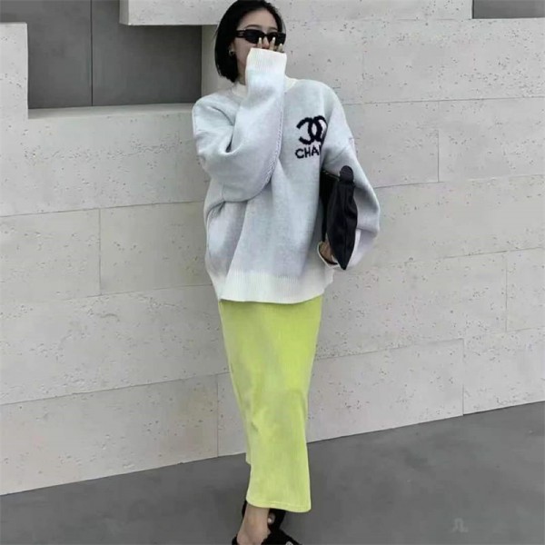 Chanel シャネルブランドセーター レディー ニット トップス クールネック ケーブル ゆったり 体型カバー お洒落 可愛い 柔らか 暖かい 長袖 防寒対策 プルオーバー カジュアル 通勤 5色展開 秋 冬