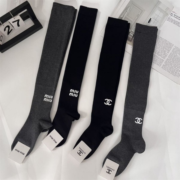Chanel ミュウミュウハイブランド ニーハイソックス ロングソックス 少女感 レディース ストキング 伸縮性 通気性 美脚 脚長効果 靴下 ソックス パーティー 卒業式