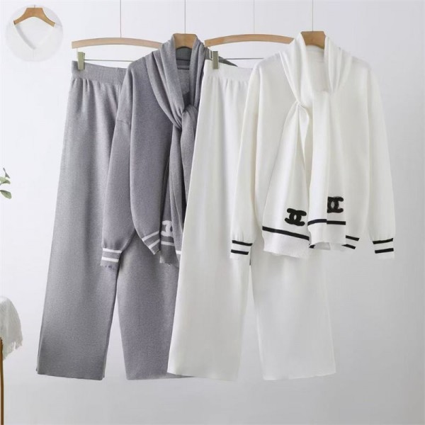 Chanel シャネルハイブランド ニット ワイドパンツ レディース セットアップ 気質 パンツスーツ 同窓会 服装 ツーピース フォーマル 上下 二点セット 秋 冬 エレガント