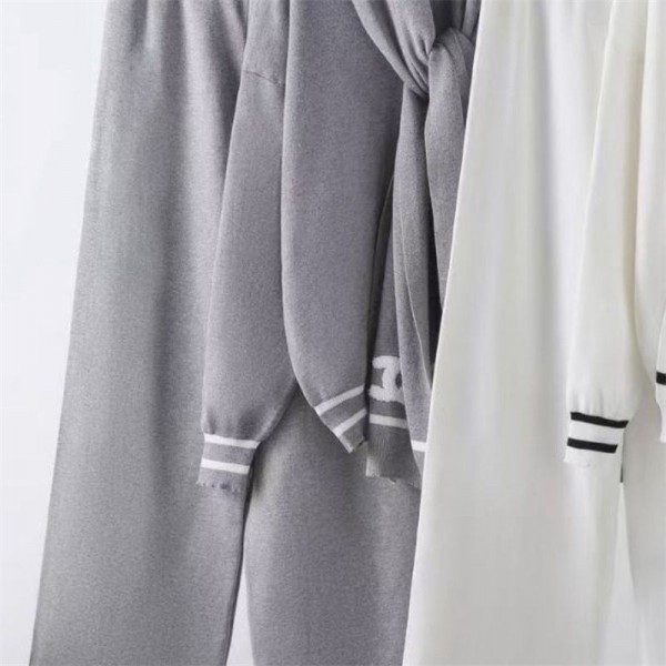 Chanel シャネルハイブランド ニット ワイドパンツ レディース セットアップ 気質 パンツスーツ 同窓会 服装 ツーピース フォーマル 上下 二点セット 秋 冬 エレガント
