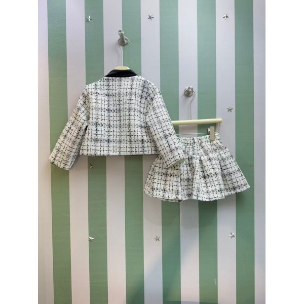 Chanel シャネルハイブランド 子供スーツ ツイードスーツ キッズ セット 90¬140cm フォーマルスーツ ガールズ スカート ジャケット ショート丈 子供服 キッズセッアップ 可愛い チャック柄 お洒落 卒業式 入学式 幼稚園 七五三 結婚式 発表会