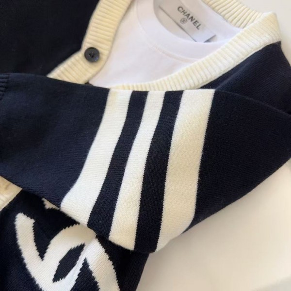 Chanel シャネルブランドカーディガン 女の子 セーター コート 長袖 アウター ニット Vネック グレー 保温 秋 冬 キッズ 小学生 中学生 子供服 90-140cm