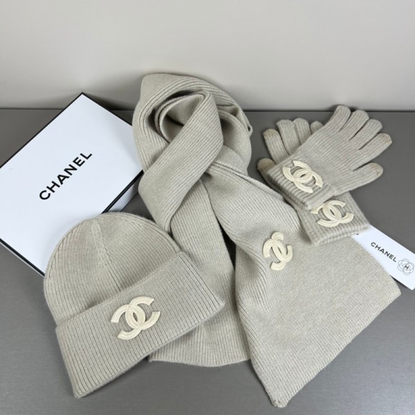 Chanel シャネルブランド冬3で1 ニット帽子スカーフと手袋 レディース ファッション シンプルな5色ジャカード タッチ スクリーン手袋 ビーニーキャップ 長いスカーフ 柔らウール生地 厚手 防寒 アウトドア 通勤用