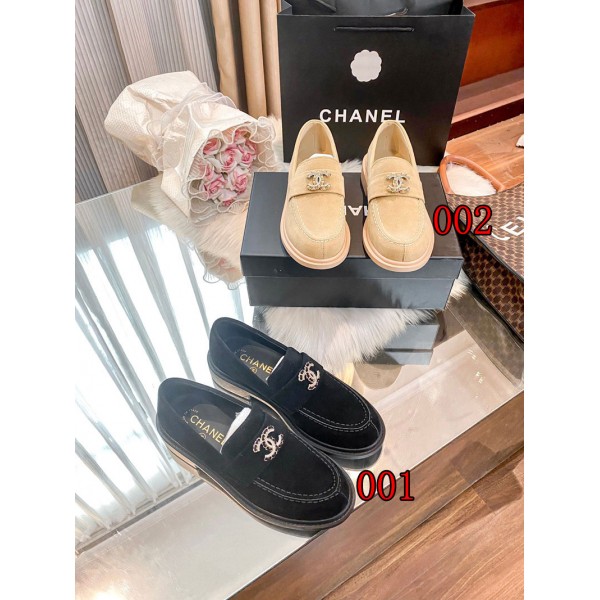 Chanel シャネルブランドファーモカシン ローファー ベロア スリッポン リボンデザイン フェイクファー 暖か シューズ レディース 気質 ファッション 225¬250cm
