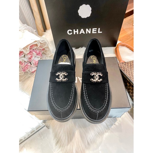 Chanel シャネルブランドファーモカシン ローファー ベロア スリッポン リボンデザイン フェイクファー 暖か シューズ レディース 気質 ファッション 225¬250cm