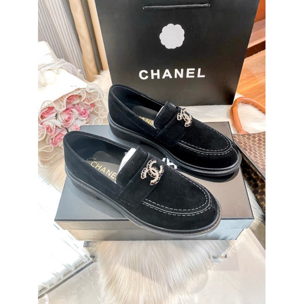 Chanel シャネルブランドファーモカシン ローファー ベロア スリッポン リボンデザイン フェイクファー 暖か シューズ レディース 気質 ファッション 225¬250cm