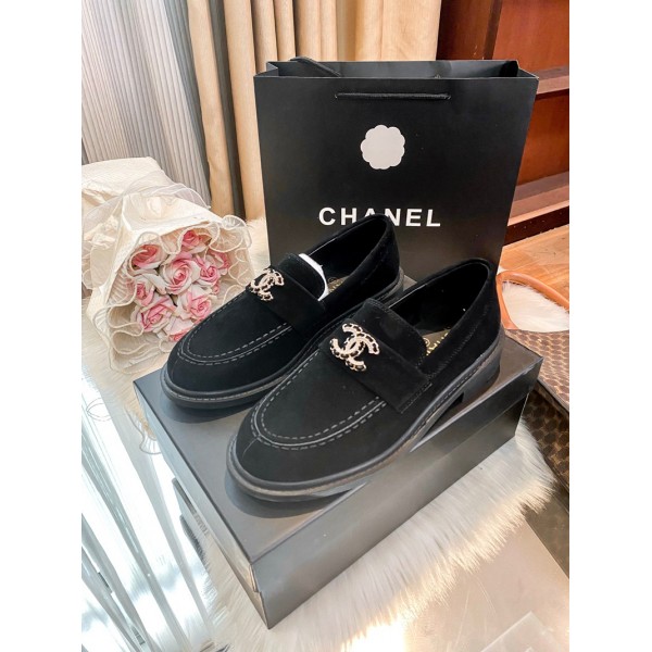 Chanel シャネルブランドファーモカシン ローファー ベロア スリッポン リボンデザイン フェイクファー 暖か シューズ レディース 気質 ファッション 225¬250cm