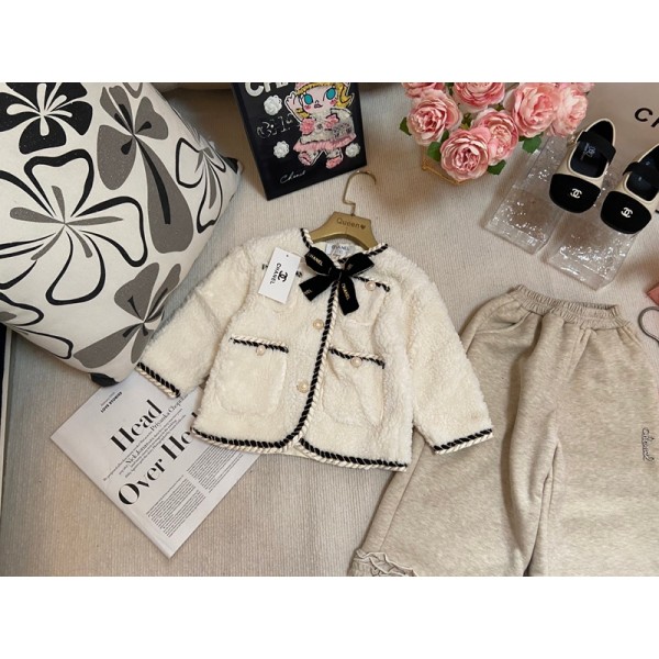ブランドシャネルガールズ ウィンターコート ワイドパンツ 2点セット Chanel キッズ フリースジャケット ズボン ジャケット ジップアップ ベビー 厚手 暖かい アウター オーバーコート上下セット90-160cm