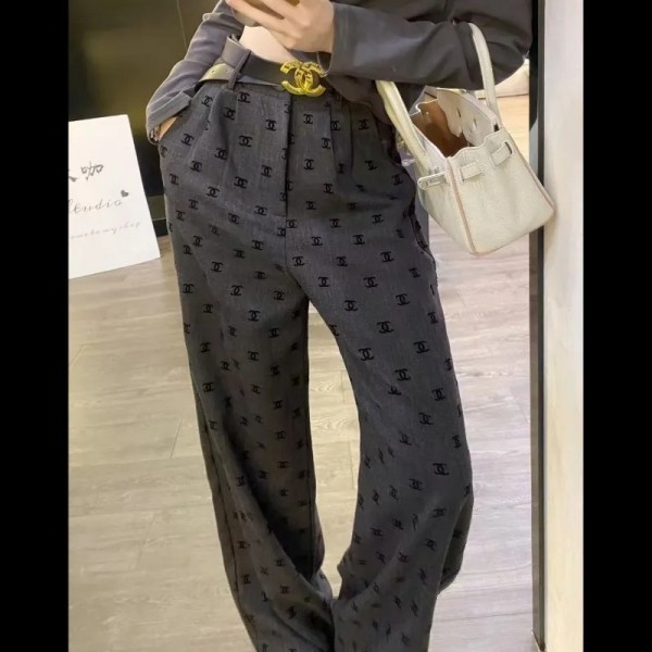 Chanel ブランドワイドパンツ スラックス レディース シャネルパンツ スーツズボン ストレート ロング 秋 秋冬 ハイウエスト S¬XL  体型カバー 大きいサイズ 通勤 オフィス 脚長効果 きれいめ 通年