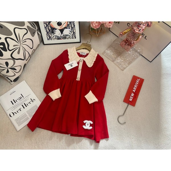 Chanel シャネルブランドワンピース ベビー服 女の子 セーター スカート ドレス 保温 ニット 厚手 ガールズ 子供 秋冬服 キッズワンピース 90¬150cm コットン 暖かい 長袖 春 秋 冬 可愛い お出かけ 通園 通学
