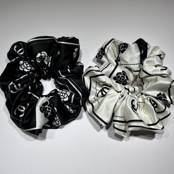 Chanel シャネルブランドシュシュ 大人 サテン 白黒 花柄 チューリップ ヘア飾り ヘアゴム オトナ レディース オシャレ 髪ゴム 仕事 可愛い ヘアアクセ ヘアシュシュ