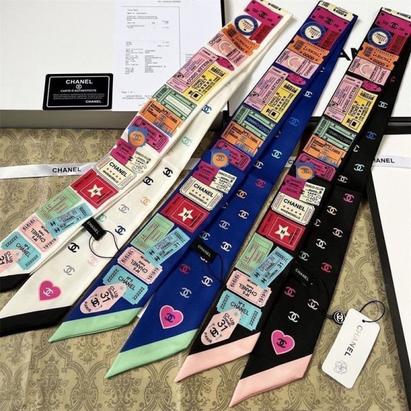 ブランドChanel バッグ用スカーフ シルクサテン調 細長い形 110×7cm 多機能 シャネルネッカチーフ アクセサリー 春夏 海辺 旅行 通勤 オフィス プレゼント バッグ装飾・髪飾り・服飾り兼用