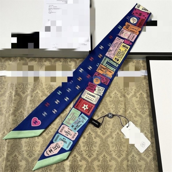ブランドChanel バッグ用スカーフ シルクサテン調 細長い形 110×7cm 多機能 シャネルネッカチーフ アクセサリー 春夏 海辺 旅行 通勤 オフィス プレゼント バッグ装飾・髪飾り・服飾り兼用