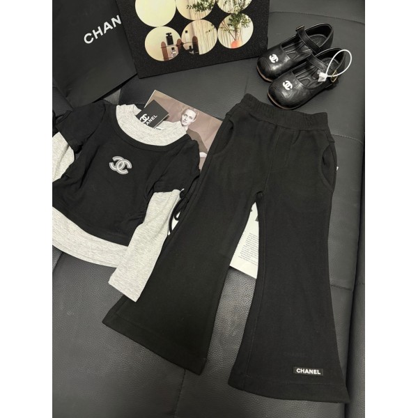 Chanel シャネルハイブランド子供服 女の子 ジャージ ガールズ キッズ服 90¬130cm スウェット おしゃれ 長袖ｔシャツ ロングパンツ ジュニア服 2点 セットアップ 洋服 カジュアル ダンス衣装 可愛い