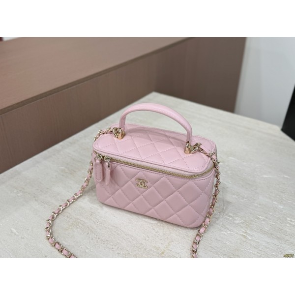 Chanel シャネルブランドメイクポーチ 化粧バッグ 大容量 バニティータイプ コスメティックバッグ 16*10cm 持ち運び 軽量 防水 旅行・出張用 トラベルポーチ 上下分離構造 クッションポーチ ブラシポケット 化粧品収納 リボンハンド 仕切り コンパクト おしゃれ 多機能
