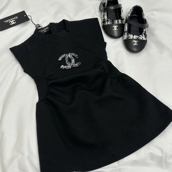 Chanel シャネルブランド子供用ノースリーブワンピース ブランドキッズ服ｔシャツワンピース 夏服 ウエスト絞り 着痩せ かわいい 120-170cm