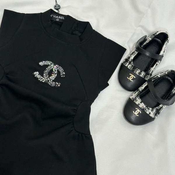 Chanel シャネルブランド子供用ノースリーブワンピース ブランドキッズ服ｔシャツワンピース 夏服 ウエスト絞り 着痩せ かわいい 120-170cm