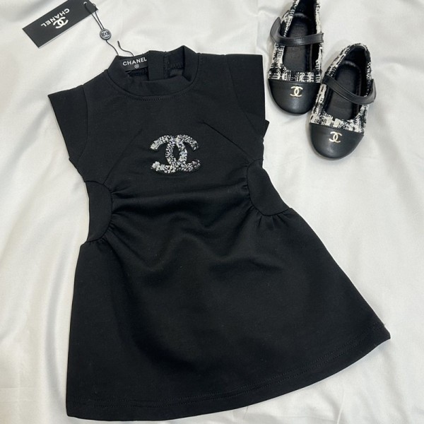 Chanel シャネルブランド子供用ノースリーブワンピース ブランドキッズ服ｔシャツワンピース 夏服 ウエスト絞り 着痩せ かわいい 120-170cm