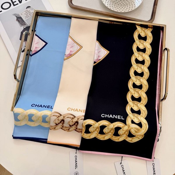 Chanel シャネルブランドスカーフ レディース 正方形 ネッカチーフ バンダナ ショール 髪飾り 90×90cm ヘッドバンド リボンスカーフ シルク風 バッグ飾り 巻き方 多機能 お洒落 通勤 海辺 旅行 春夏秋冬