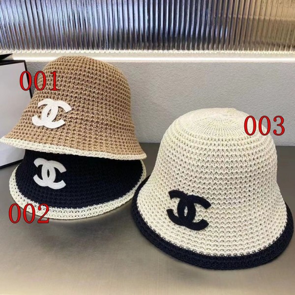 Chanel シャネルハイブランド バケットハット レディース ニット帽 編み物 サマーニット シンプル 透かし編みハット 通気性 かぎ針編み ファッション小物 春 夏 秋 かわいい帽子 日常デート