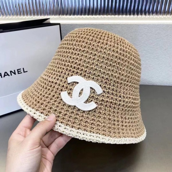 Chanel シャネルハイブランド バケットハット レディース ニット帽 編み物 サマーニット シンプル 透かし編みハット 通気性 かぎ針編み ファッション小物 春 夏 秋 かわいい帽子 日常デート