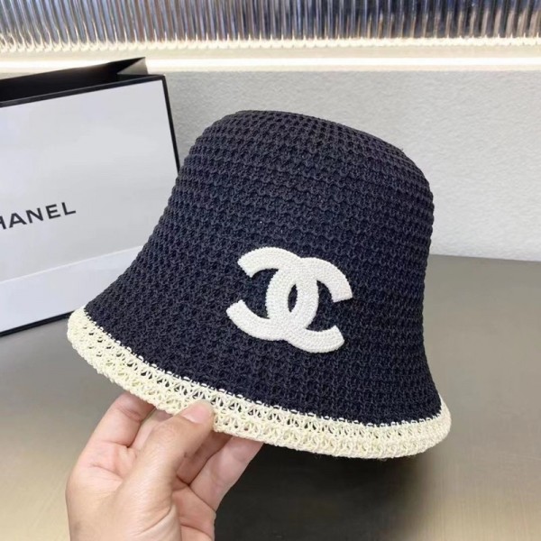 Chanel シャネルハイブランド バケットハット レディース ニット帽 編み物 サマーニット シンプル 透かし編みハット 通気性 かぎ針編み ファッション小物 春 夏 秋 かわいい帽子 日常デート