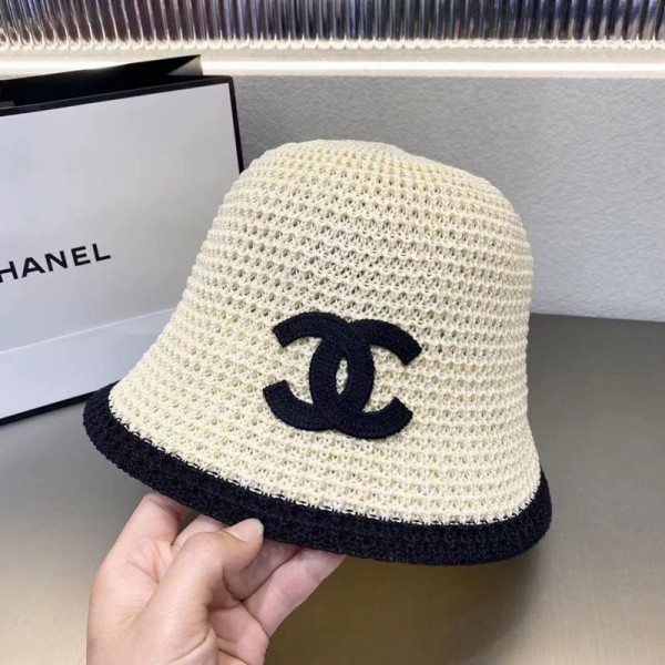 Chanel シャネルハイブランド バケットハット レディース ニット帽 編み物 サマーニット シンプル 透かし編みハット 通気性 かぎ針編み ファッション小物 春 夏 秋 かわいい帽子 日常デート