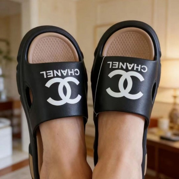 Chanel シャネル女性向けビーサン ミュール サボ ママシューズブランド ミュール  美脚 可愛いブランド ローファースリッパ 軽量レディース メンズ 室内履き スリッパ ペア カップル