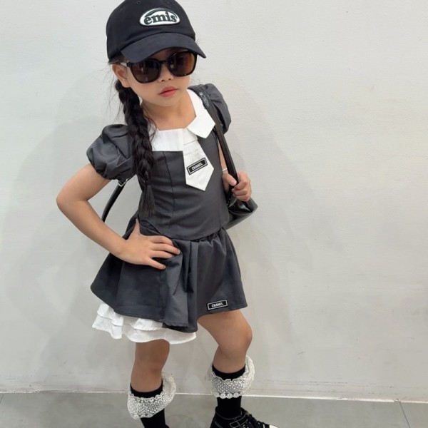 ブランドシャネルChanel 子供 制服セット JKスカート ２点セット ミニ プリーツスカートグレーシャツ 丸襟 半袖 リボン 90-140cm スクールスカート コスチュームセット 写真撮影 パーティー衣装 遊園地 学園祭 文化祭 卒業式