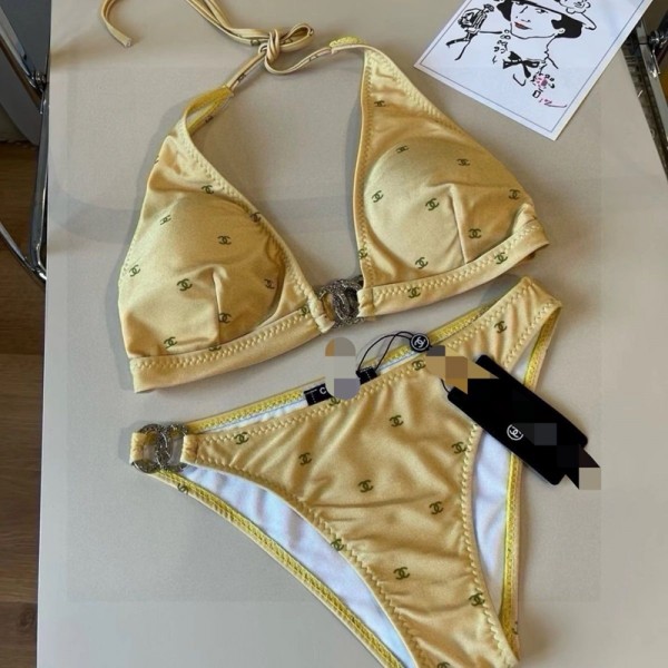 Chanel シャネルハイブランド水着 ビキニ レディース 2点セット セクシー 三角 ハイレグ S-XL パッド入り キュート 無地 盛れる セパレーツ 海水浴 水泳 温泉 砂浜 女性用水着 フリーサイズ