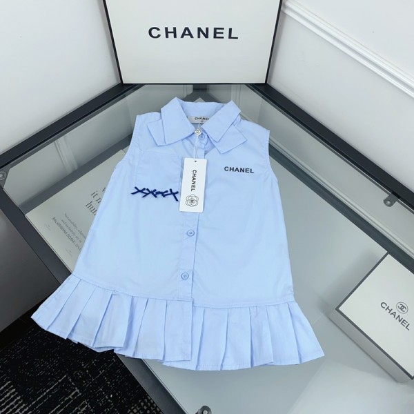 ブランドシャネルChanel 無袖ワンピース 女の子 子供ノースリーブドレス キッズ服 ジャンパースカート プリーツスカート 膝丈 ガールズ スクール 90¬140cm 子供服