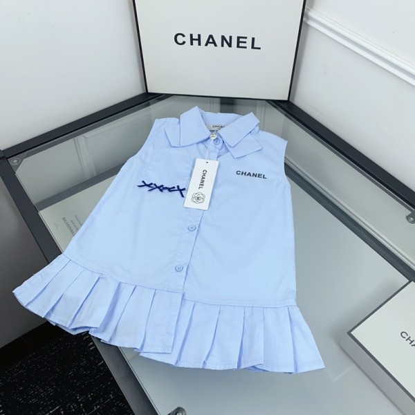 ブランドシャネルChanel 無袖ワンピース 女の子 子供ノースリーブドレス キッズ服 ジャンパースカート プリーツスカート 膝丈 ガールズ スクール 90¬140cm 子供服