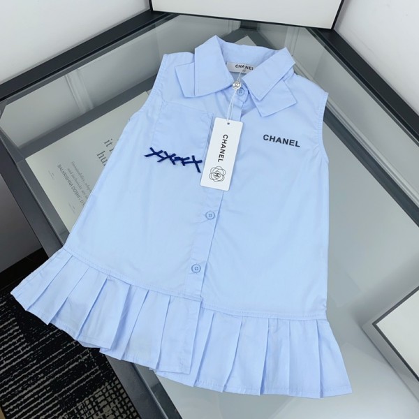 ブランドシャネルChanel 無袖ワンピース 女の子 子供ノースリーブドレス キッズ服 ジャンパースカート プリーツスカート 膝丈 ガールズ スクール 90¬140cm 子供服