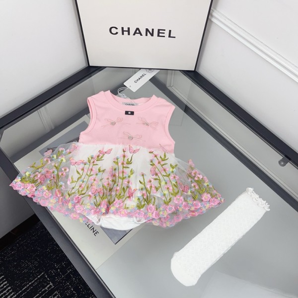 シャネルベビー服 新生児 女の子 Chanel ブランド赤ちゃんロンパース ワンピース 可愛い フリル袖 カバーオール スカート ボディスーツ ドレス 着替え便利 退院着 人気 66¬90cm