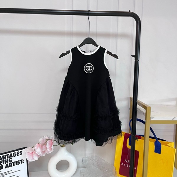 シャネルブランドチュールスカート Chanel ベビー服 ワンピース キッズ 女の子 無袖スカート ふわふわ 可愛い ノースリーブ プリンセス風 お出かけ 結婚式 90¬140cm