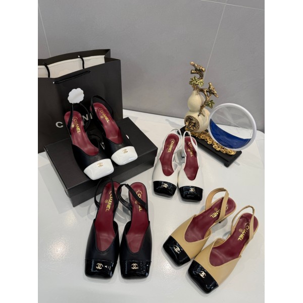 シャネルCHANELブランド 靴バイカラースクエアトゥ バックストラップパンプス レディースシャネルエレガントバイカラー バックストラップヒールシューズ 春夏