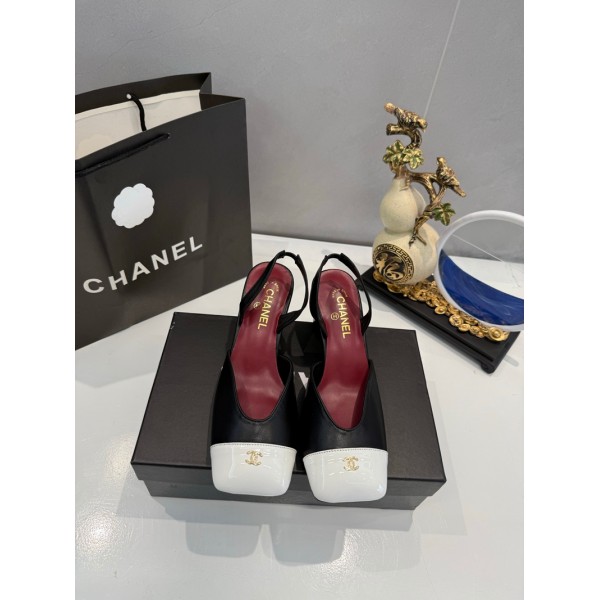 シャネルCHANELブランド 靴バイカラースクエアトゥ バックストラップパンプス レディースシャネルエレガントバイカラー バックストラップヒールシューズ 春夏