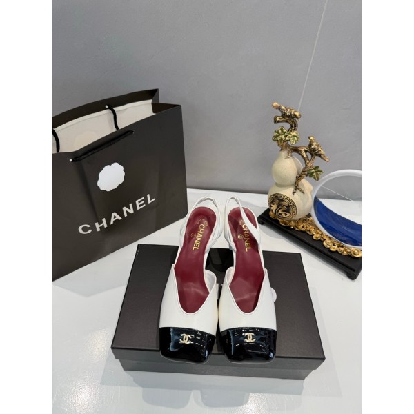 シャネルCHANELブランド 靴バイカラースクエアトゥ バックストラップパンプス レディースシャネルエレガントバイカラー バックストラップヒールシューズ 春夏