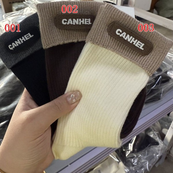 Chanel シャネルハイブランド ソックス 綿製リブ編み中筒ソックス 靴下 ブランドミドルソックス 高品質上質な コットン ソックス くつした