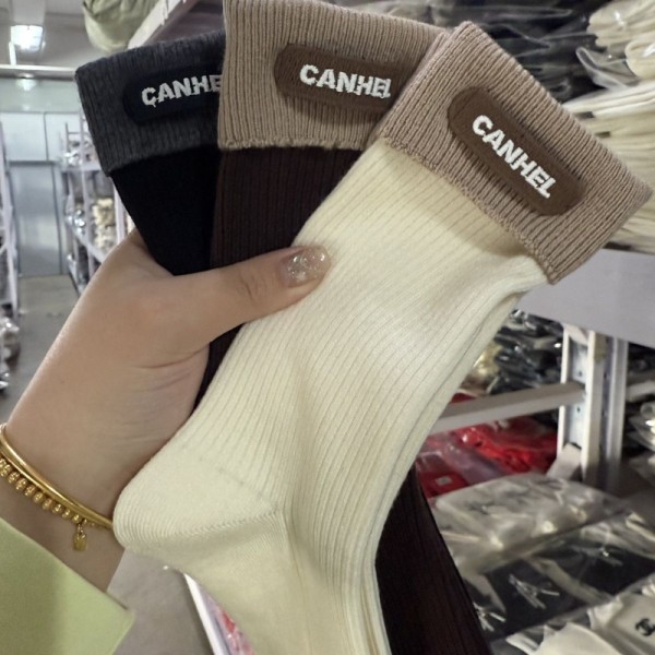 Chanel シャネルハイブランド ソックス 綿製リブ編み中筒ソックス 靴下 ブランドミドルソックス 高品質上質な コットン ソックス くつした