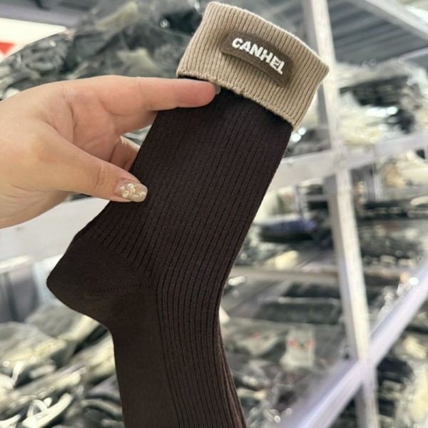 Chanel シャネルハイブランド ソックス 綿製リブ編み中筒ソックス 靴下 ブランドミドルソックス 高品質上質な コットン ソックス くつした