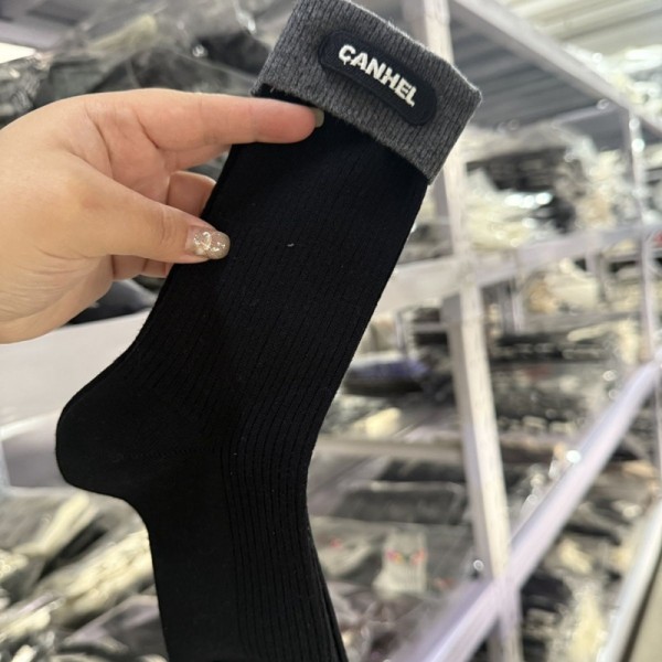Chanel シャネルハイブランド ソックス 綿製リブ編み中筒ソックス 靴下 ブランドミドルソックス 高品質上質な コットン ソックス くつした