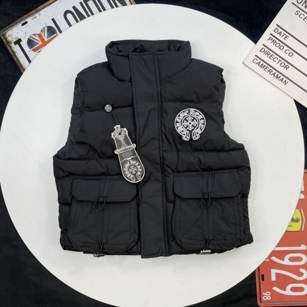 クロムハーツ Chrome Heartsブランド 中綿ベスト キッズ 男の子 女の子 袖なし チョッキ ダウンベスト 無地 子供服 ジャケット 100-160cm ノースリーブ 防寒 スクール 通園通学 秋冬 暖かい ジュニア