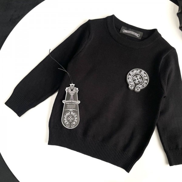 クロムハーツ Chrome Hearts ハイブランド子供服 ニットセーター 男の子 女の子 クルーネック 90-150cm 長袖 丸首 綿 キッズ 春秋冬 おしゃれ シンプル 通学 ボーイズ ガールズ 下着 インナー 防寒
