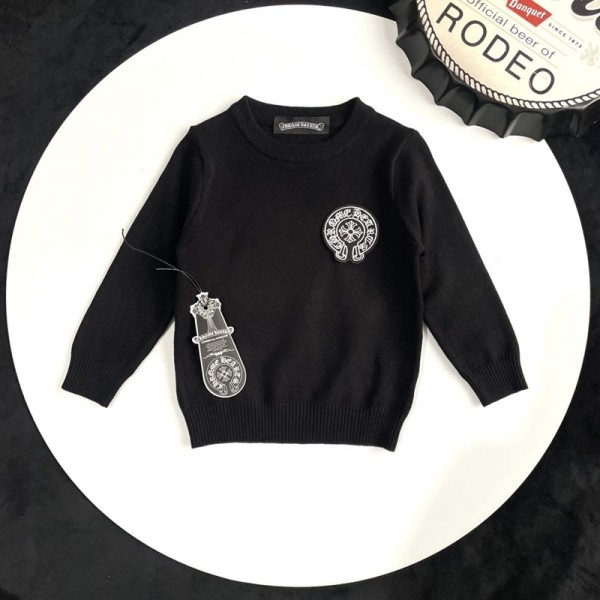 クロムハーツ Chrome Hearts ハイブランド子供服 ニットセーター 男の子 女の子 クルーネック 90-150cm 長袖 丸首 綿 キッズ 春秋冬 おしゃれ シンプル 通学 ボーイズ ガールズ 下着 インナー 防寒