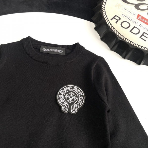 クロムハーツ Chrome Hearts ハイブランド子供服 ニットセーター 男の子 女の子 クルーネック 90-150cm 長袖 丸首 綿 キッズ 春秋冬 おしゃれ シンプル 通学 ボーイズ ガールズ 下着 インナー 防寒